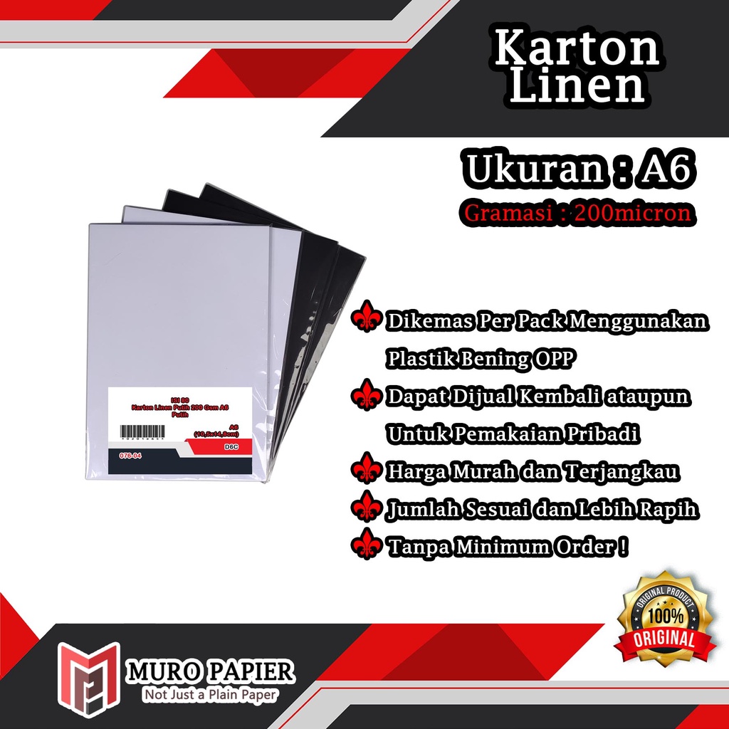 

Sy ( PER PAK - ISI 80 ) Karton Linen 200 gsm A6 - by Muro Papier