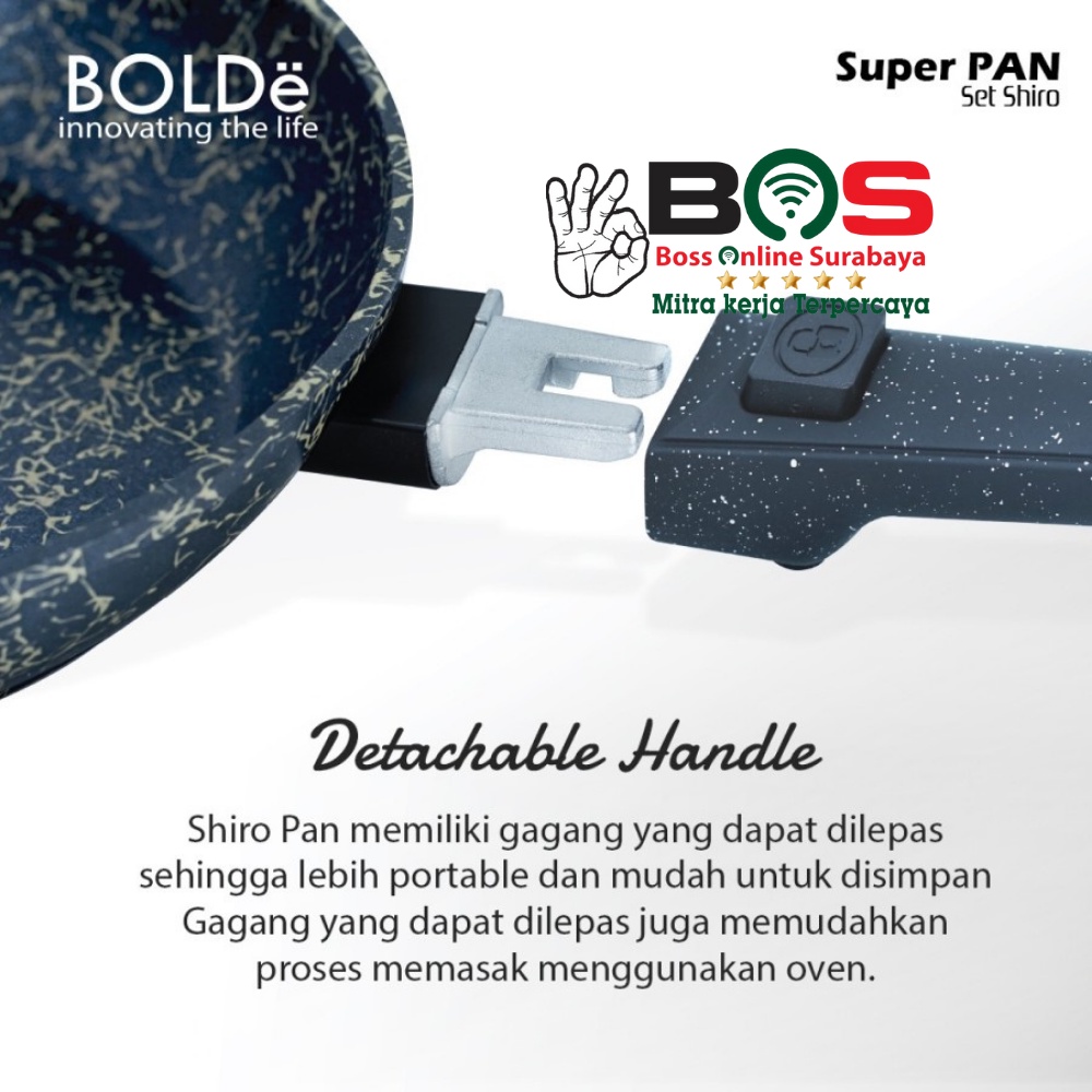 Bolde Super Pan Shiro 2 in 1 Frypan 22CM dan 26CM Detachable Handle