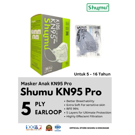 Masker KN95 Kids Shumu Pro 5 PLY Tebal Original Premium Masker Anak Individual Pack