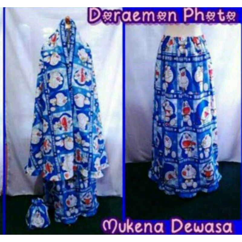 Jual Mukena Dewasa/Mukena karakter bahan katun micro motif Doraemon Dorayaki