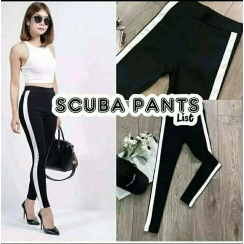 Celana Scuba List Putih Scuba Pant List Celana Cewek