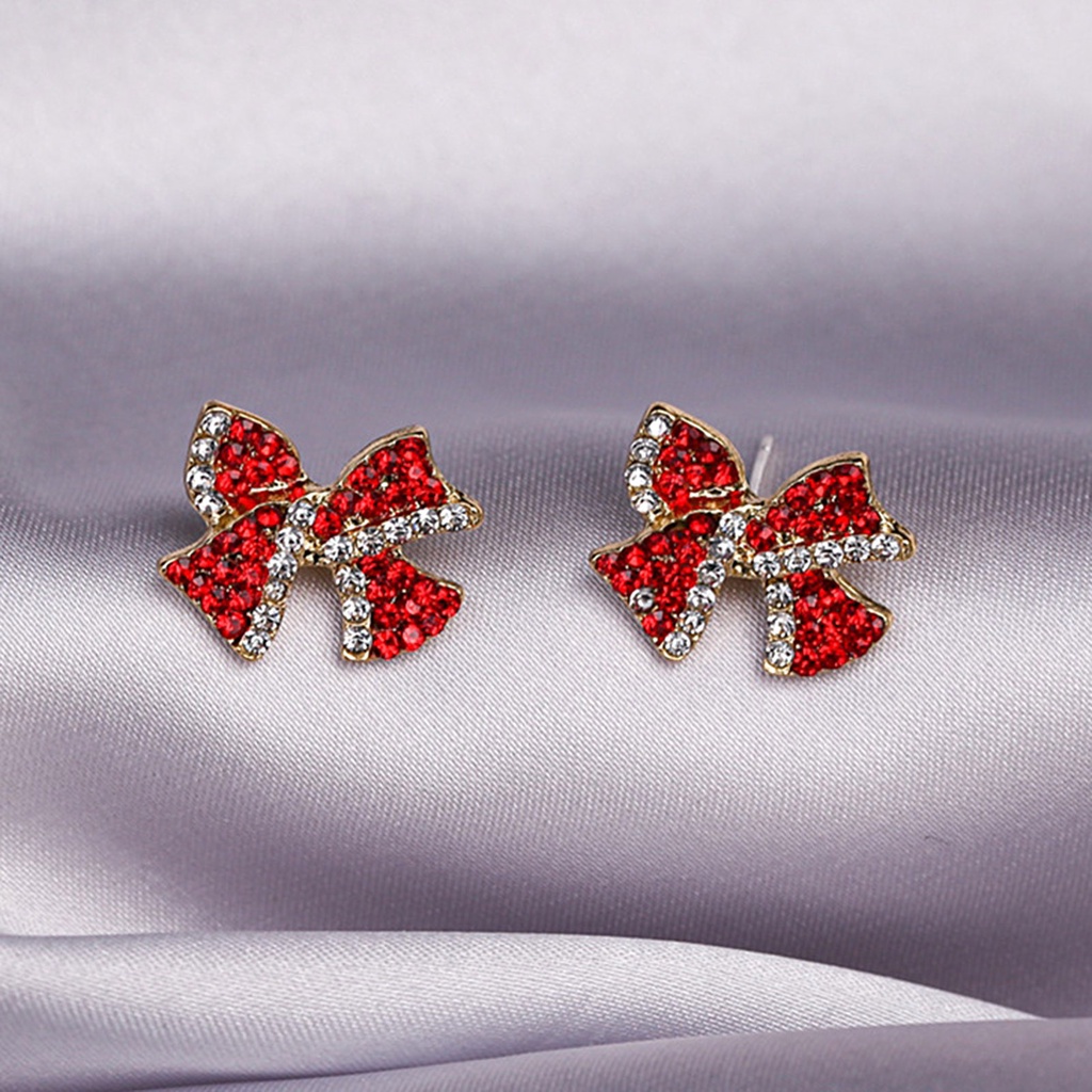 Hu Hu Hu Hu Hu Alat Bantu Pasang Kacamata♡ 1 Pasang Anting Stud Bentuk Pita Aksen Berlian Imitasi Tahan Lama Untuk Pemakaian Sehari-Hari