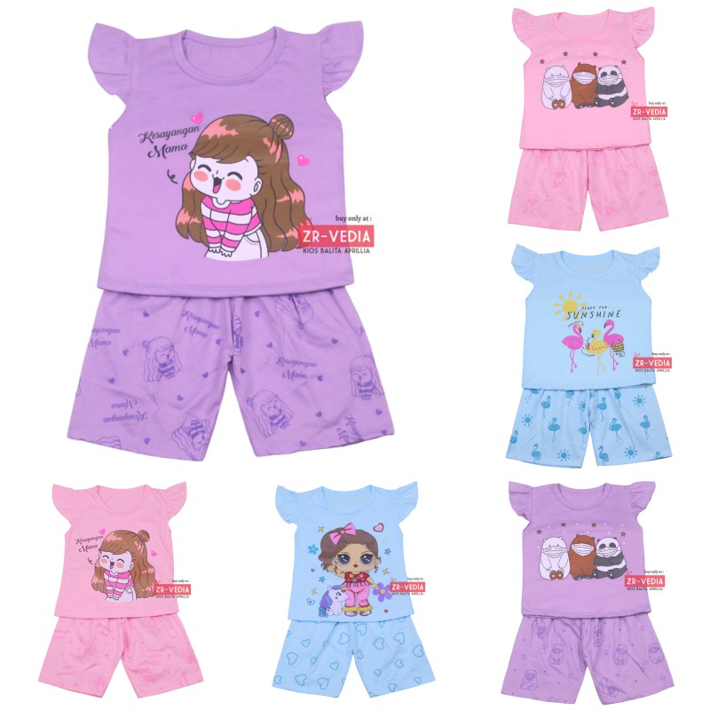 RUFFLE TEE Set Poo uk 0-7 Tahun / Setelan Karakter Import Bayi Anak Perempuan Baju Tidur Balita Baby