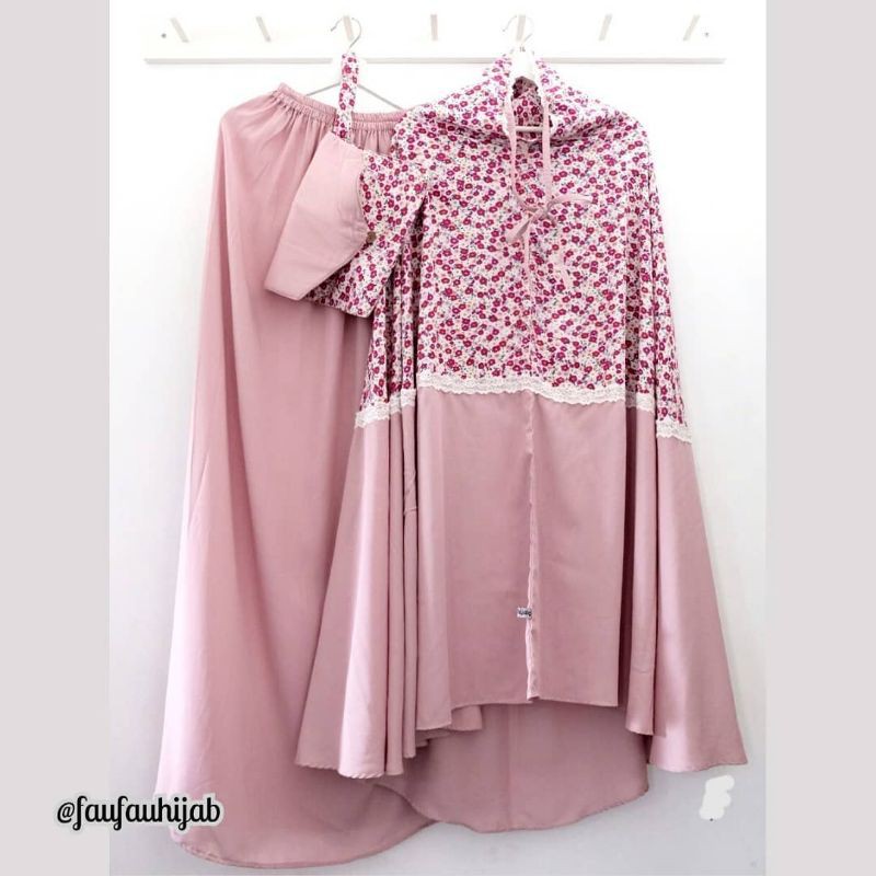 Mukena Faufau butik Asilah Twotone bunga kecil Dusty Pink (B)