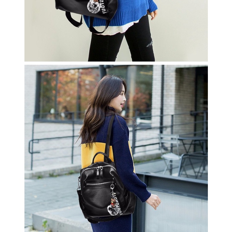 Tas Ransel Wanita Korea Fashion Style Free Gantungan Tas Punggung Cewek Backpack Women Kulit Sintetis Tas Ransel Wanit Korea Style Kekinian Tas Wanita Kulit Korea Murah Azgalery T264