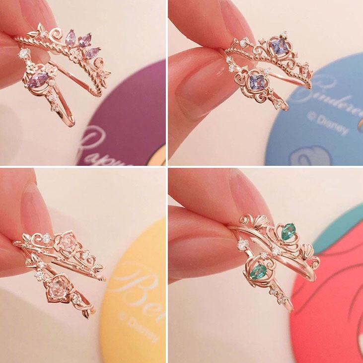 (TREN TERBARU) Cincin Adjustable Disney Princess Ring 925 Silver Open Crown Rings