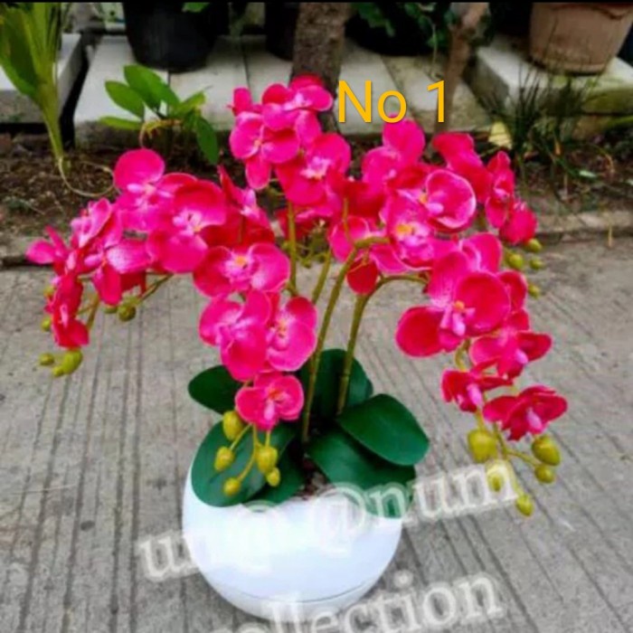 Hiasan Meja - Rangkaian Anggrek Hiasan Pot Bola Besar Artificial Bunga Anggrek Meja