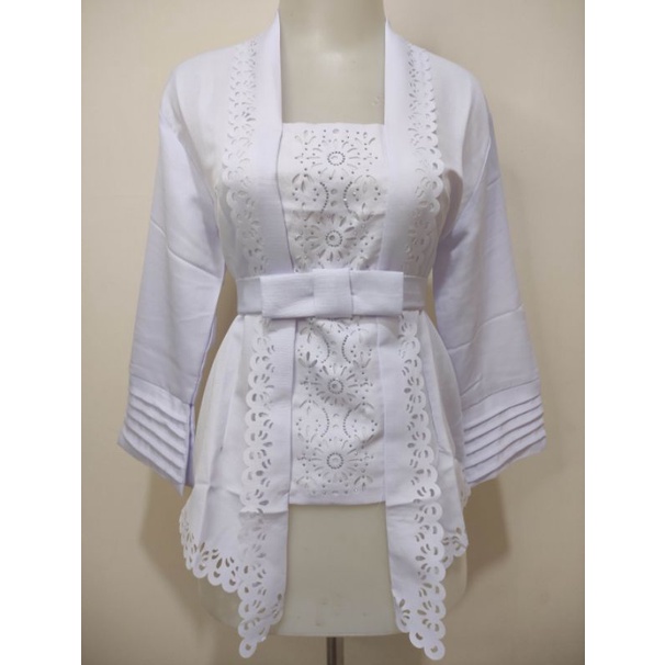 Atasan Kebaya Kutubaru Wanita Dewasa Modern Warna Putih Cerah Amora / Kebaya Pengantin Kekinian / Kebaya Kutu Baru Putih Bersih Jumbo / Kebaya Kondangan Moderen / Kebaya Wisuda Elegan Mewah-1