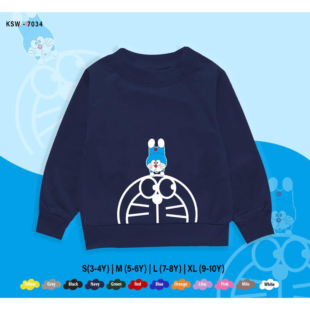 OUTFIT KEREN / DORAEMON HAPPY / SWEATER KIDS / 1-10 TAHUN / BAHAN FLEECE PREMIUM / UNISEX / ADEM / REAL PICTURE