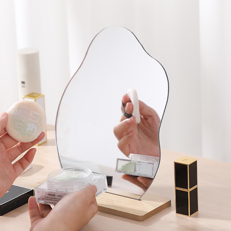 Cermin Meja Kaca Make Up Mirror Bentuk unik dan elegant minimalis modern Korean Style irregullar Cermin Tidak Teratur Sederhana Cermin Makeup Desktop Rumah Dekorasi Akrilik Cermin Berdiri Korean style Makeup Mirror Ins Irregular Acrylic Decorative Mirror