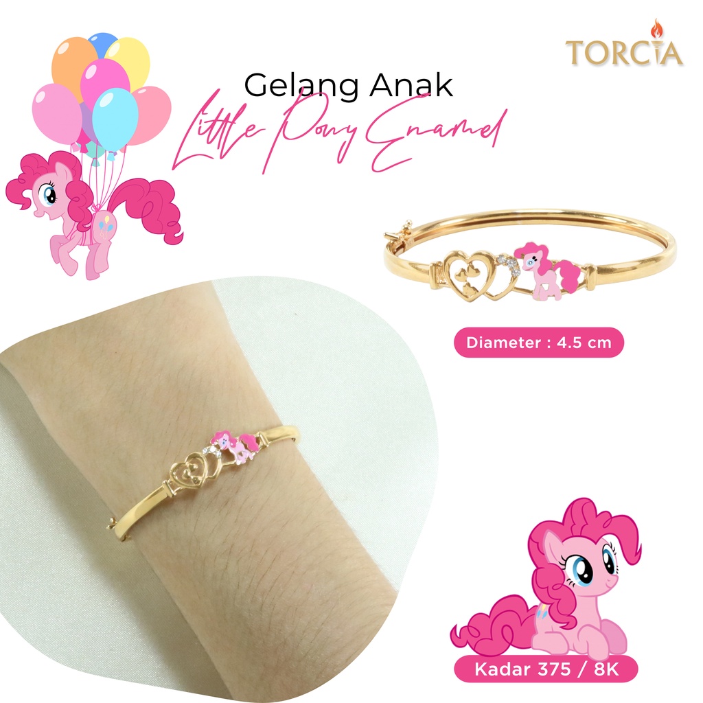 Gelang Bayi dan Anak Emas Little Pony Enamel Hati Kadar 375 Torcia