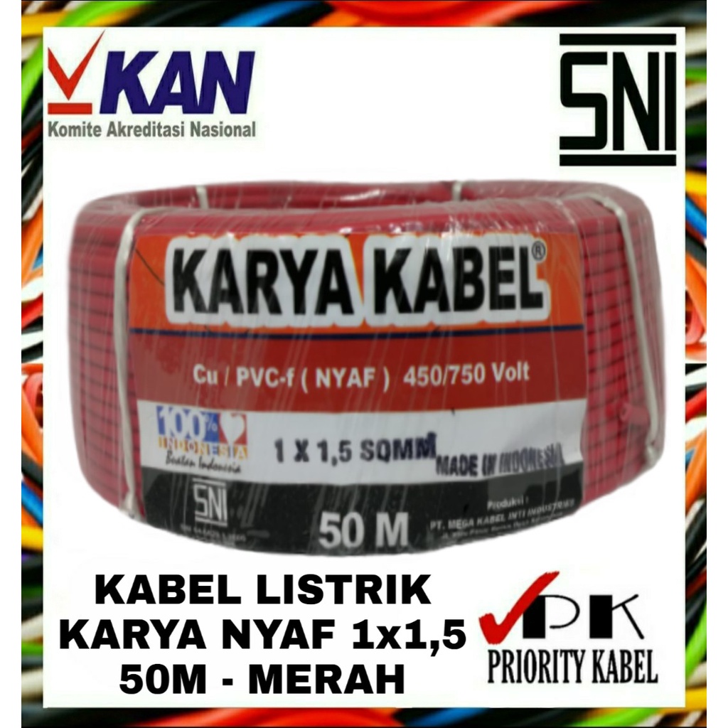 Kabel Listrik Serabut KARYA NYAF 1x1,5 1x1.5 50 meter (50m)