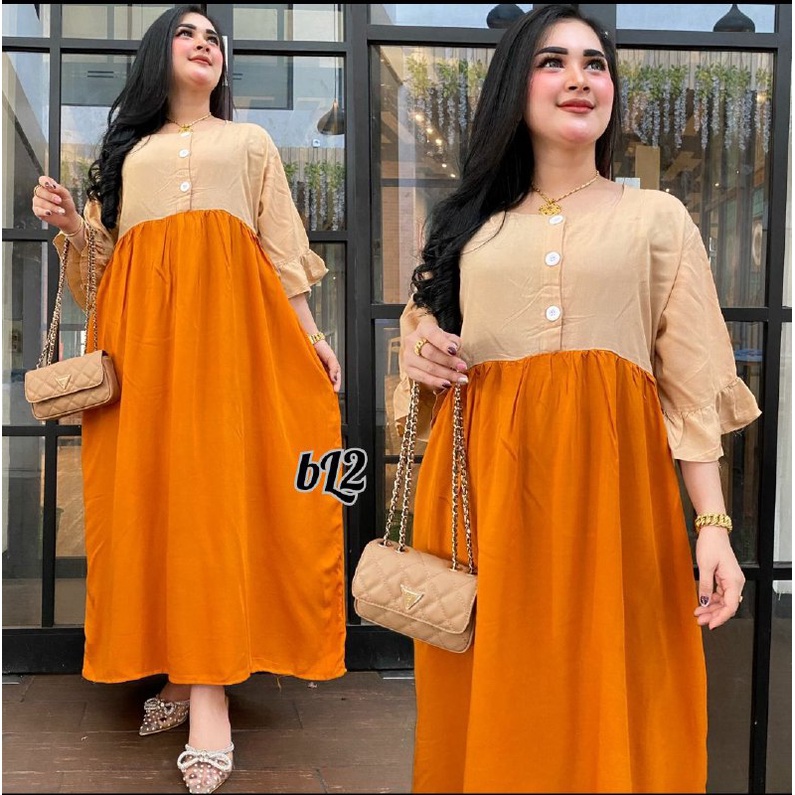 DRESS CIBI JUMBO - DRESS BUMIL TERBARU - DASTER VIRAL 2023 MURAH - DRES JUMBO KOMBINASI POLOS TERBARU MUAT BB MAKS 80 KG