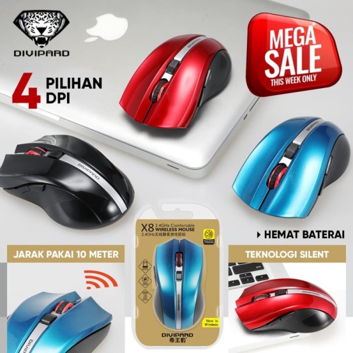 Wireless  Mouse Divipard X8 Mouse 2400DPI Silent Mode