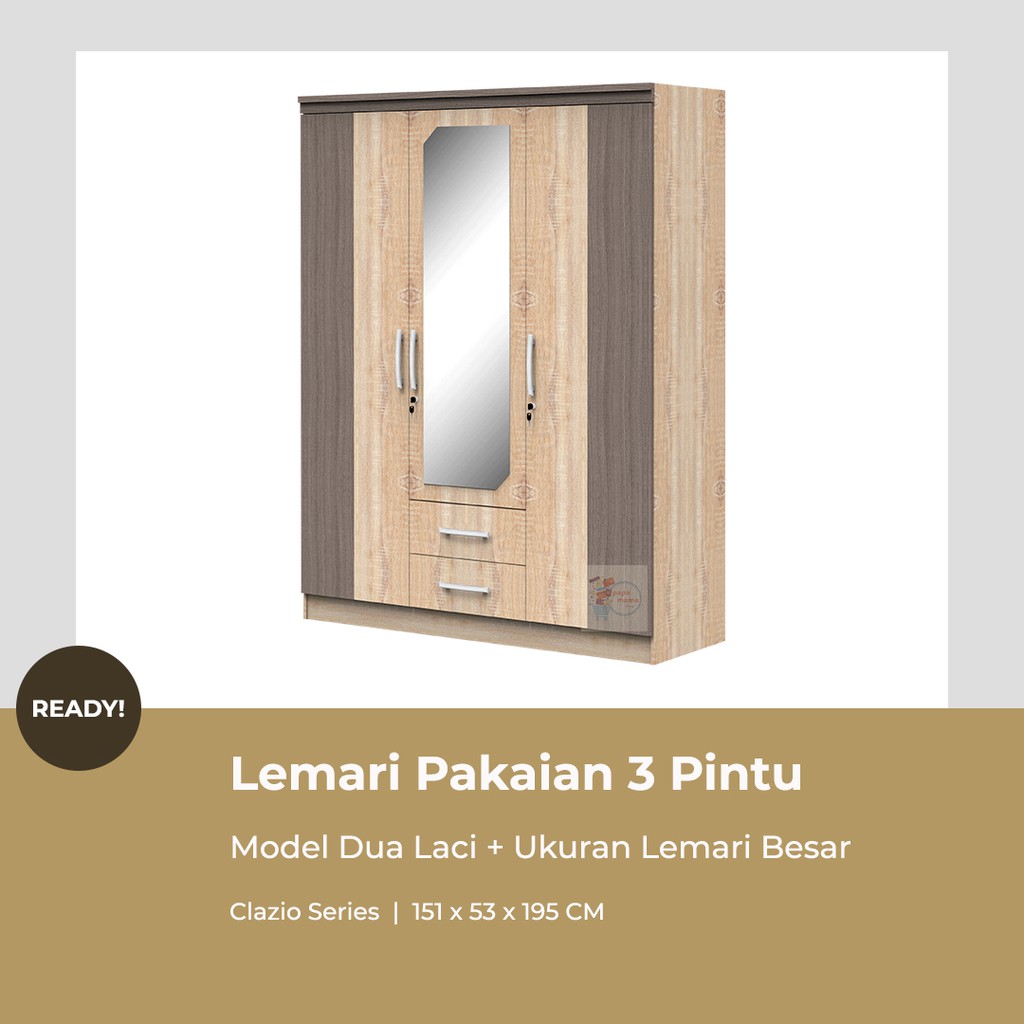 Lemari Pakaian 3 pintu Jumbo - Lemari Baju 3pintu Kaca laci - Medan - Lemari Pakaian Jumbo Clazio