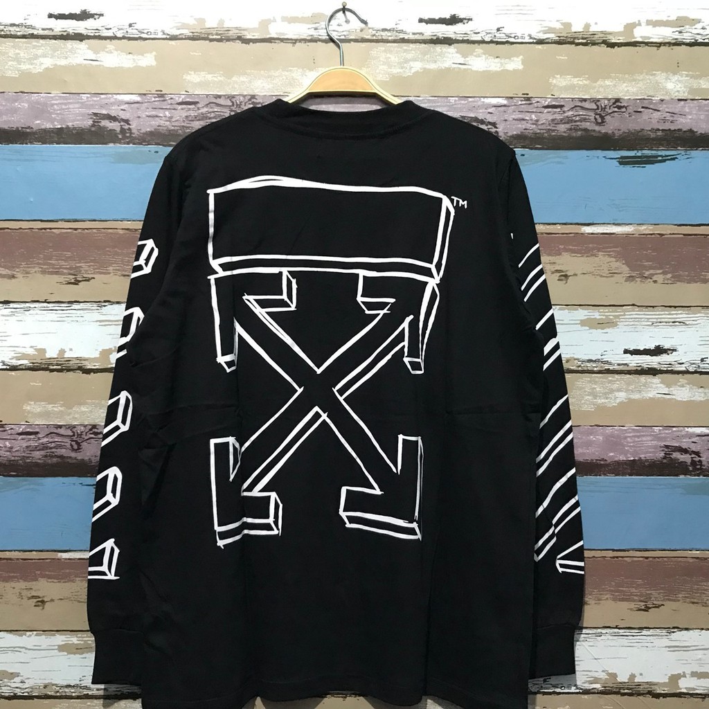 Kaos Longsleeve Off White Diag 3D Line Premium Mirror