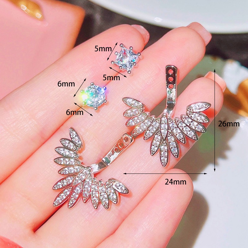 Anting Stud Desain Geometri Sayap Malaikat Gaya Korea Untuk Wanita