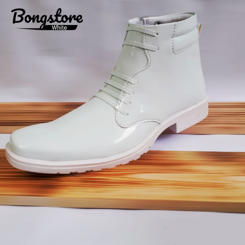 sepatu pria pdh putih boots mengkilap terbaru sepatu pria formal putih