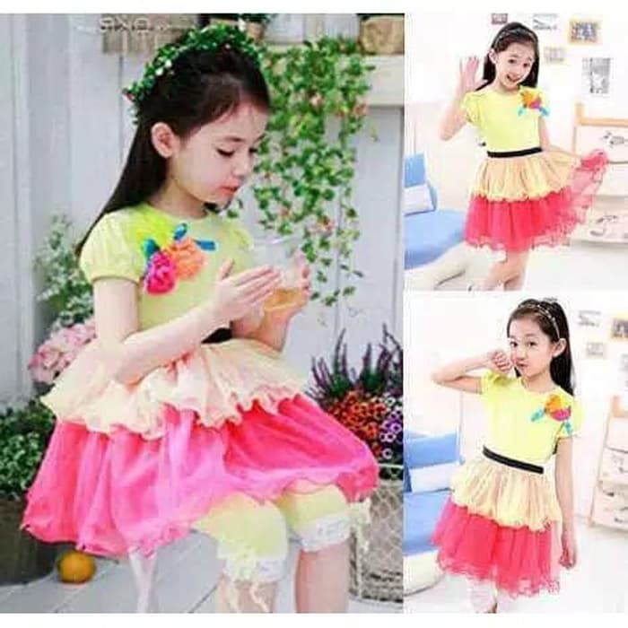  1 2 3 4 5 tahun Dress Baju  Anak Cewe 3 flower Rok  Tutu 