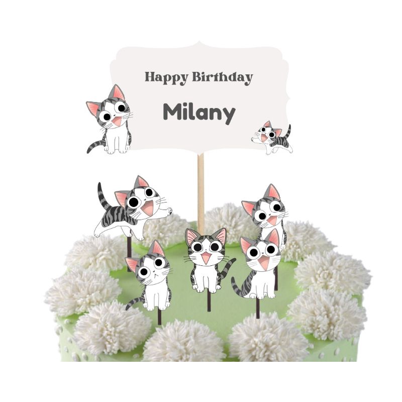 Jual topper cake kucing/ cat, hiasan kue happy birthday Indonesia