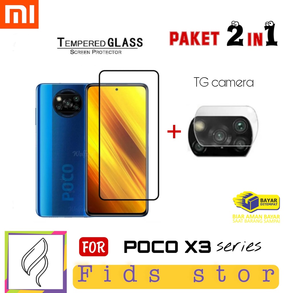 PROMO 2in1 TEMEPERED GLASS FULL COVER BLACK +LENS CAMERA For Xiaomi POCO X3/POCO X3 Pro/POCO X3 NFC