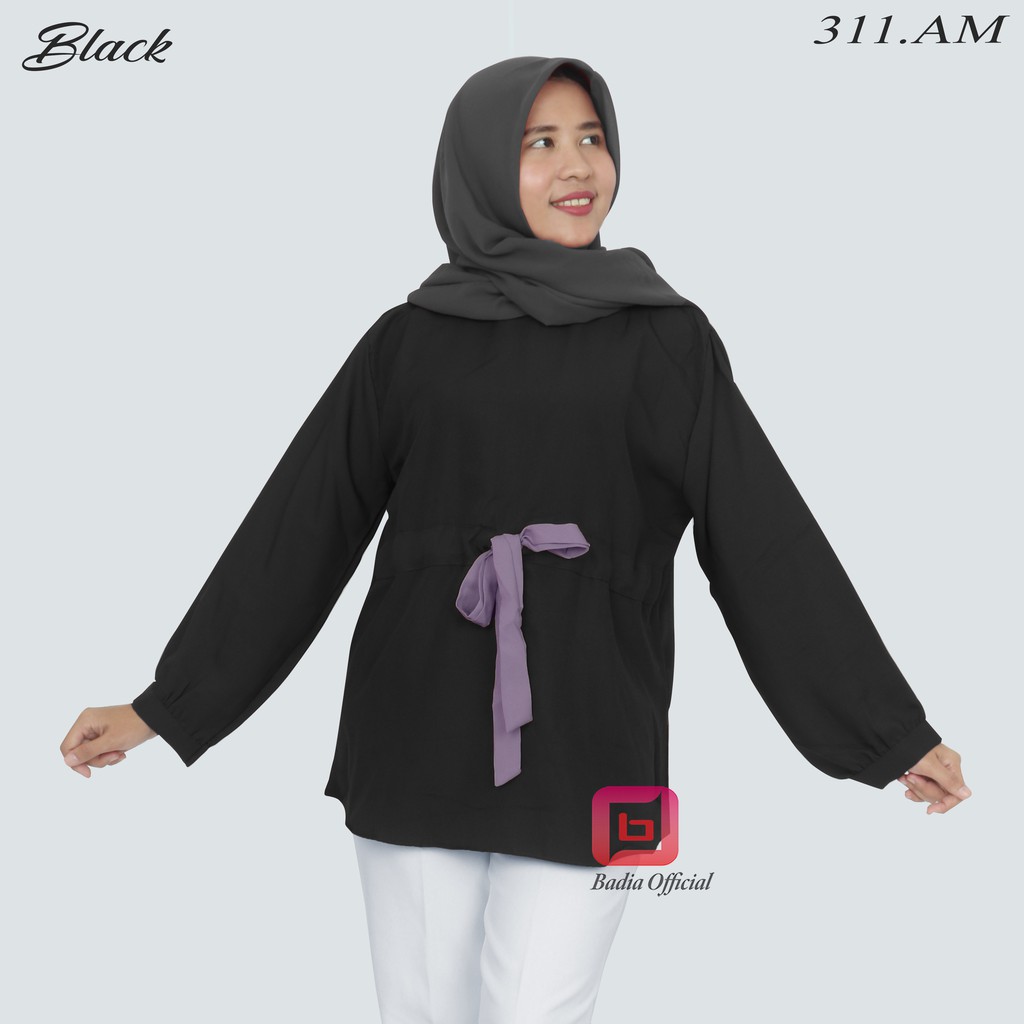 blouse wanita muslimah motif tali bahan moscrepe kerah model O bulat syari premium