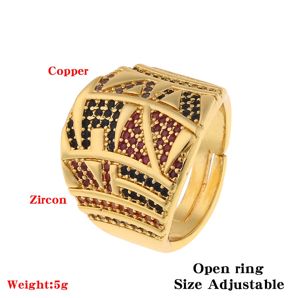 Baru perhiasan tangan tembaga mikro inlay warna zirkon lebar versi multilayer cincin hip-hop ekor ci