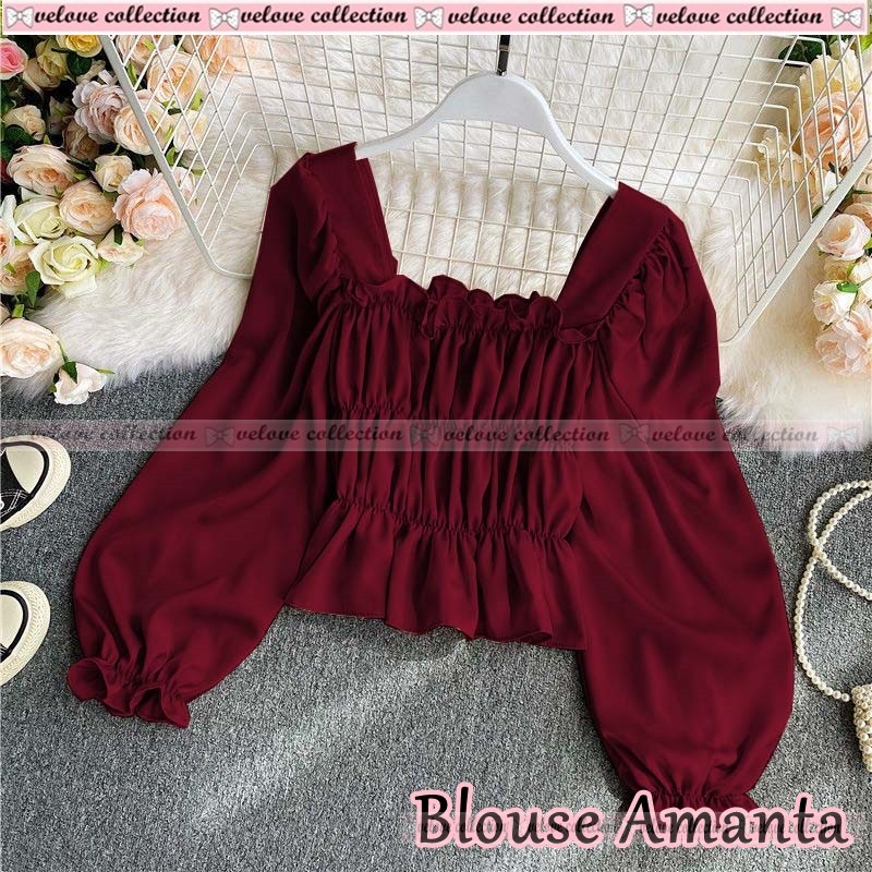 MIA STORY FASHION Ziva Top - Blouse Wanita Lengan Balon Square Neck Hits - Bisa COD-2