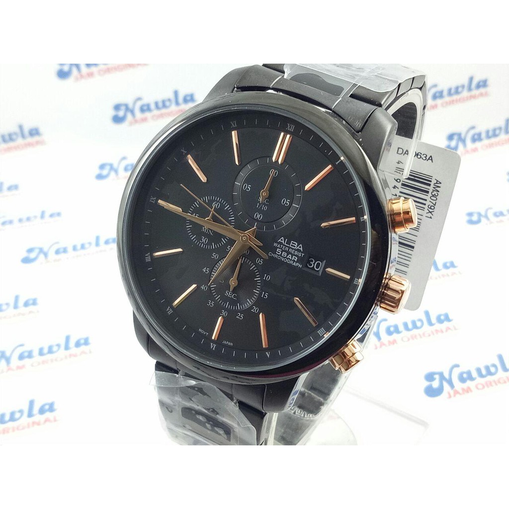 Alba Mens AM3079X1 Analog Black Chronograph | Jam Pria AM3079