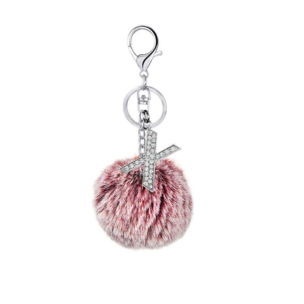 Lanfy 26huruf Gantungan Kunci Wanita Hadiah Fashion Multicolor Ornamen Perhiasan Mobil Keyring Handbag Charms Rumbai Liontin Berbulu Pompom Bola Bulu 26huruf Key Chain