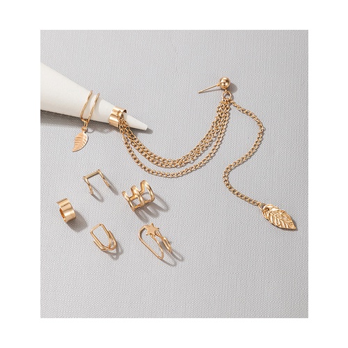 LRC Anting Set Fashion Gold Chain Leaf Five-pointed Star W77214
