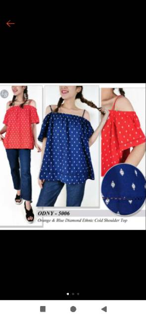 Old navy shirt orange&amp;blue diamond ethnic cold shoulder top/Sisa Export   Original