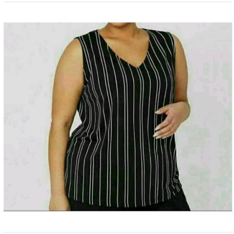 TANKTOP BLOUSE HITAM GARIS JUMBO LD 130 140 150 160