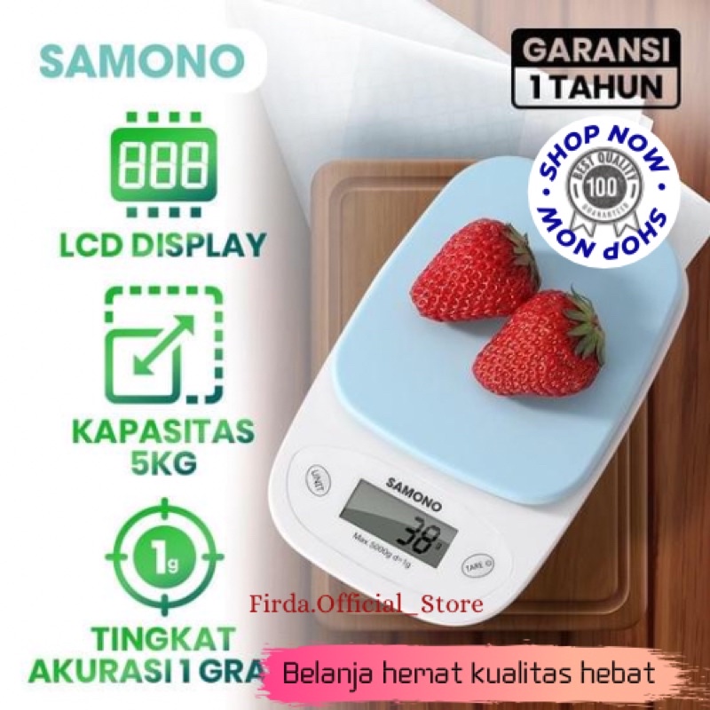 Samono 5KG Timbangan Elektrik Dapur Digital LCD Display bahan Plastik Akurasi 1 gram  SW-KS01 Biru