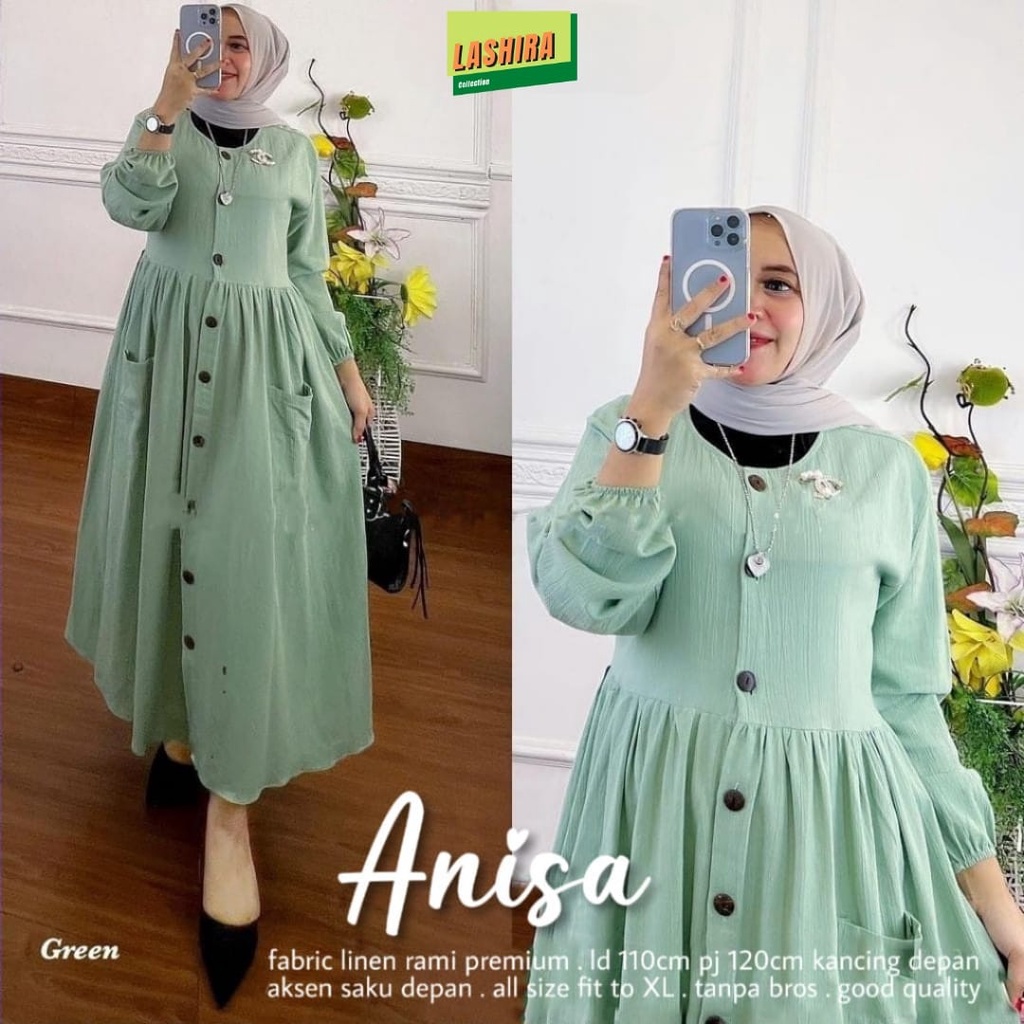 anisa midi pakaian baju dress dres gamis longdress syari rayon panjang adem polos ld 110 xxl busui f