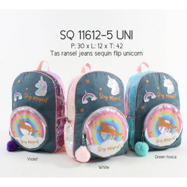 TAS RANSEL JEANS SEQUIN FLIP UNICORN