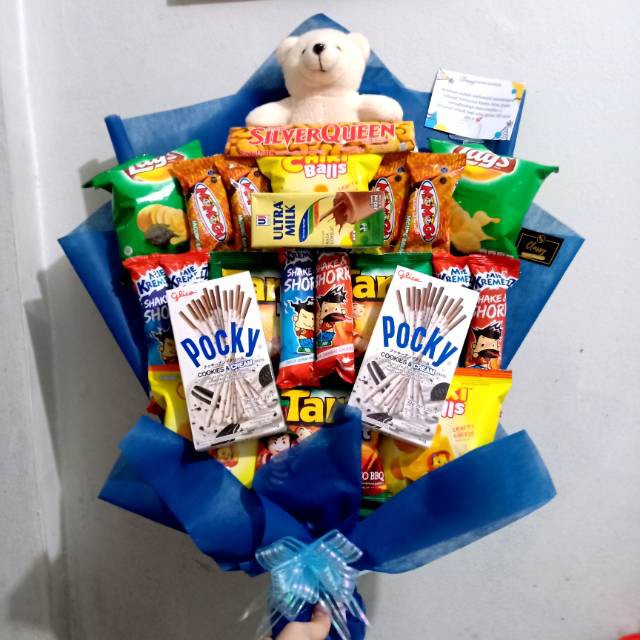 

Snack Bouquet + Teddy Bear / Bucket Buket Bunga Snack Wisuda / Jajan / Hadiah Kado Ulang Tahun