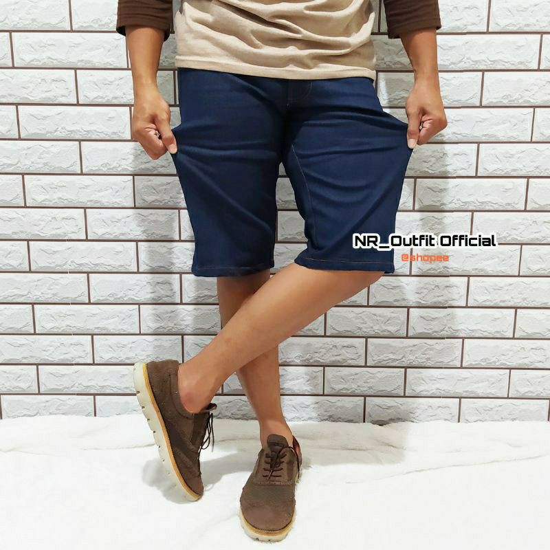 Celana Pendek Pria Hitam &amp; Navy Slim Fit Jeans Stretch Cowok Bahan Melar NR_Outfit Official COD