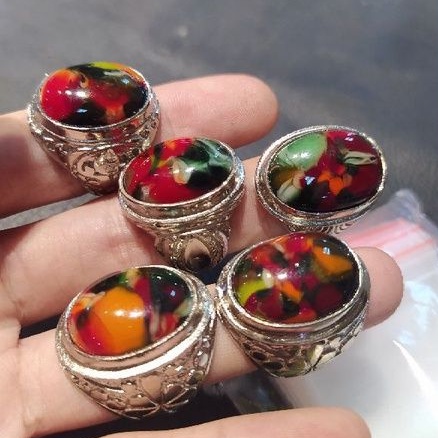 Cincin Batu Akik Pancawarna Edong Asli kristall siap pakai