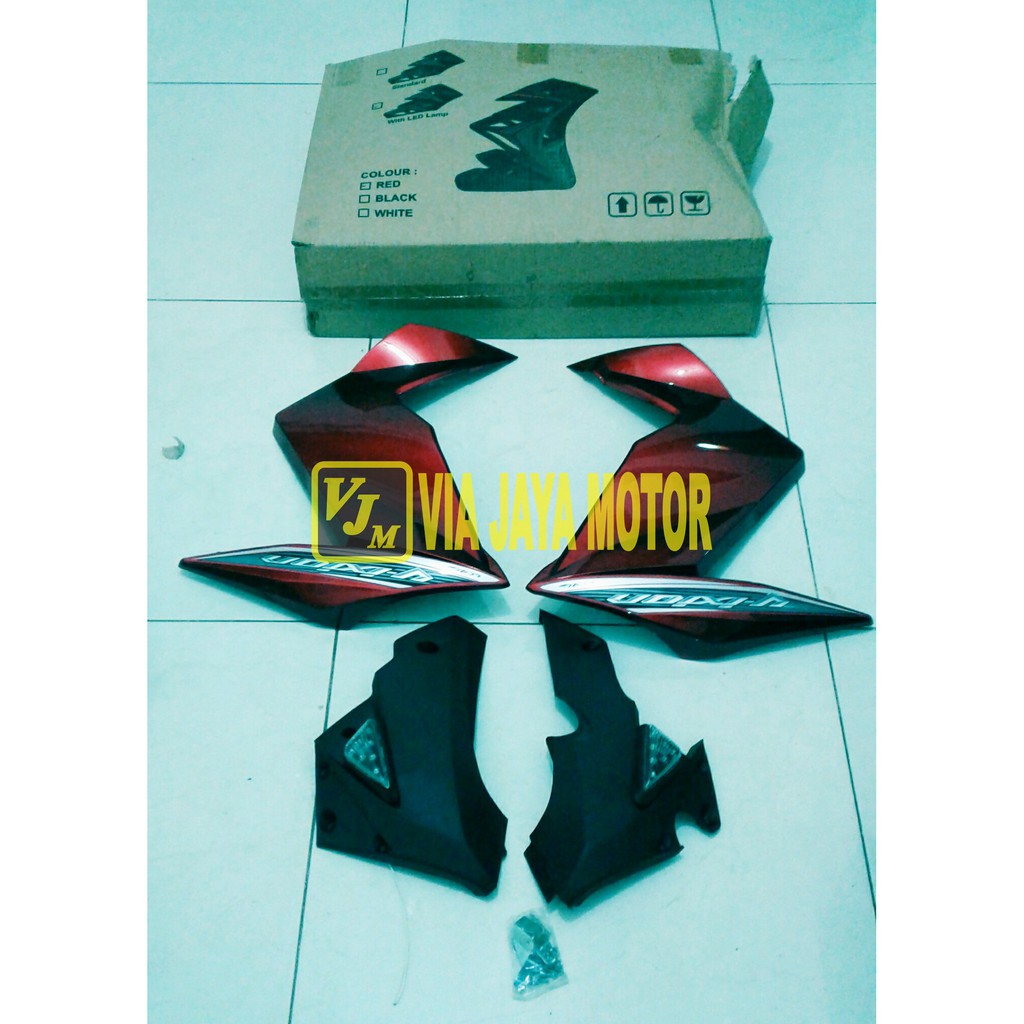 VJM FAIRING SAYAP VIXION NEW HITAM MERAH PLUS SEN SEIN RITTING LED PUTIH KANAN KIRI 1 SET