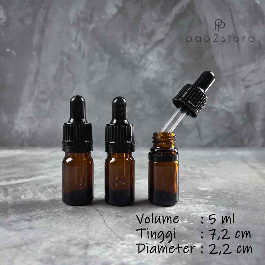 Botol Pipet 5ml Kaca Amber Coklat TEBAL - Ring Hitam SEGEL Seal Serum Tetes