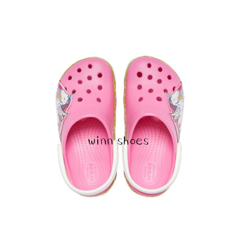 Crocs Fun Lab Kids Unicorn Pelangi Sandal Anak Perempuan Cewe Karet Kekinian Sendal Slop Baim Kuda