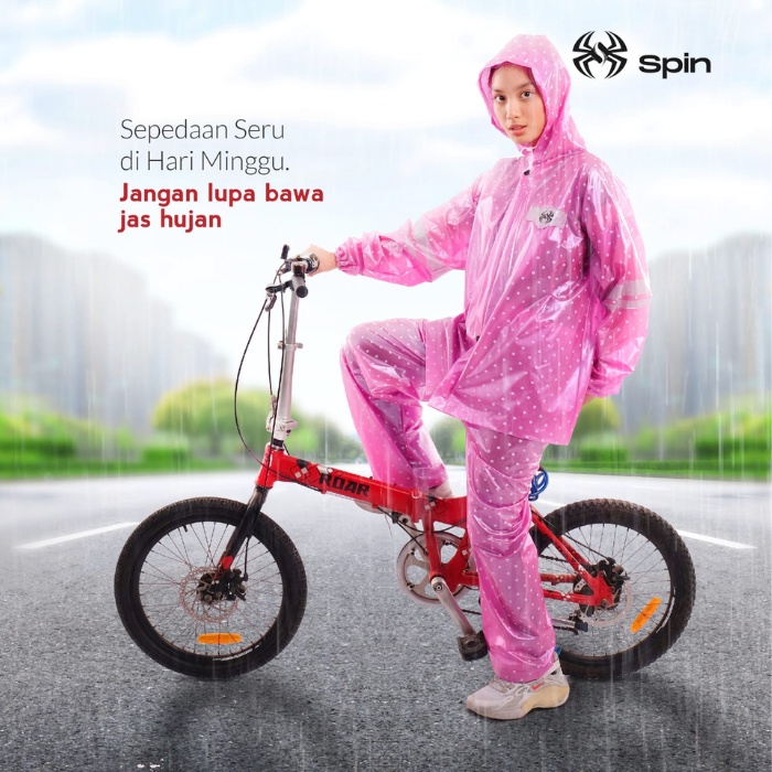 Jas Hujan Dewasa Pria Wanita Motif Polkadot Mantel Hujan Baju Celana Dewasa Polkadot Elite-Spin