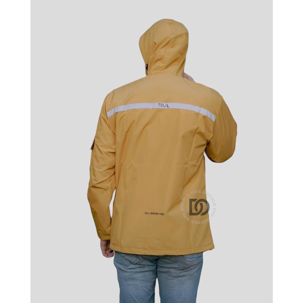 DOUBLE ONE - Jaket Pria Outdoor Taslan Original THE BOJIEL / Jaket Waterproof / Jaket Hoodie Parasut Pria / Jaket Hoodie Anti Air Kuning