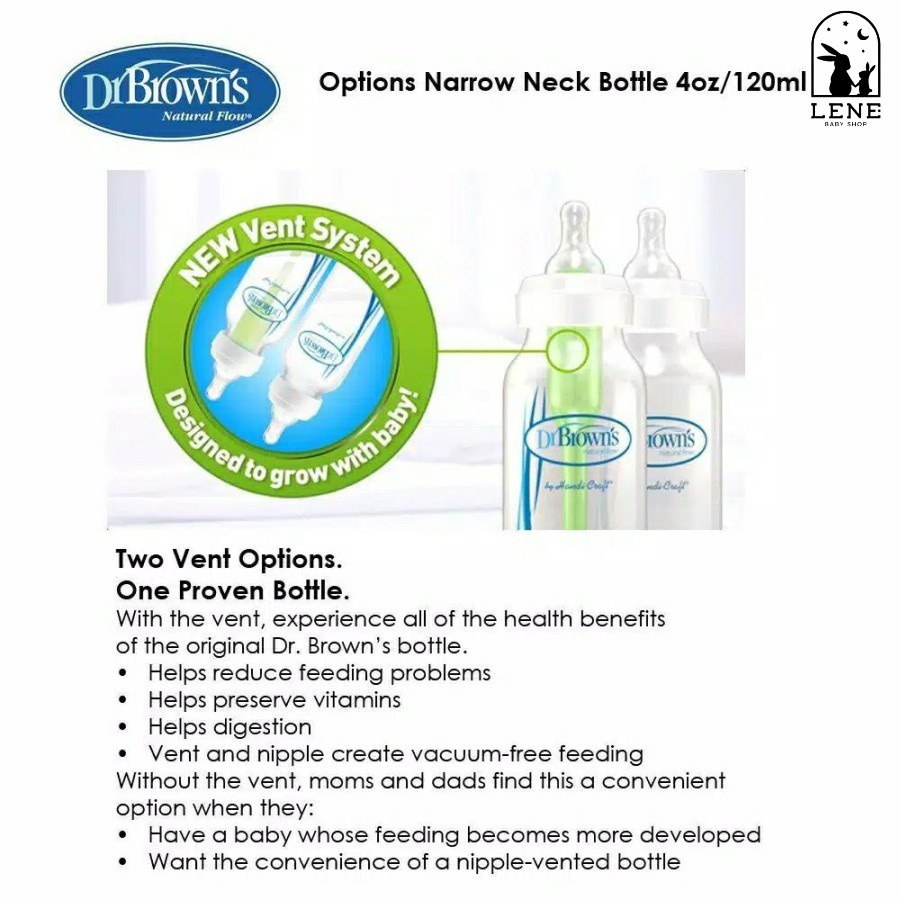 Dr. Brown's Narrow Neck Options+ Baby Bottle 120ml - 2 Pack / Botol Susu Bayi DrBrown