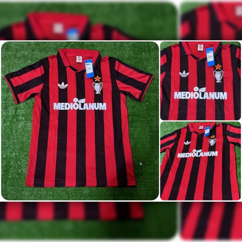 JERSEY BOLA RETRO MILAN HOME MEDIOLANUM 1990 GRADE ORI IMPORT QUALITY