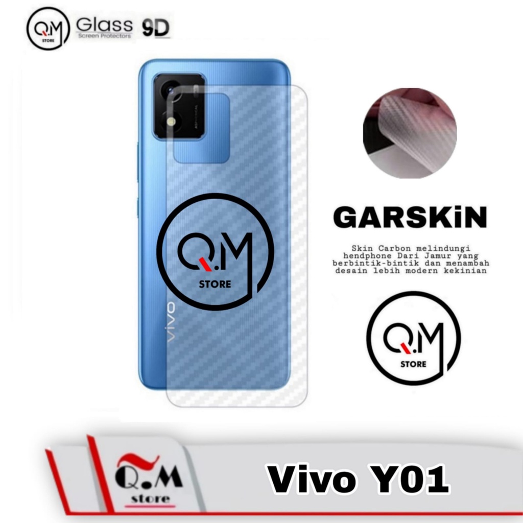 Garskin Carbon Vivo Y01 Anti Gores Back Cover Bermotif Carbon Transparan Full 9D