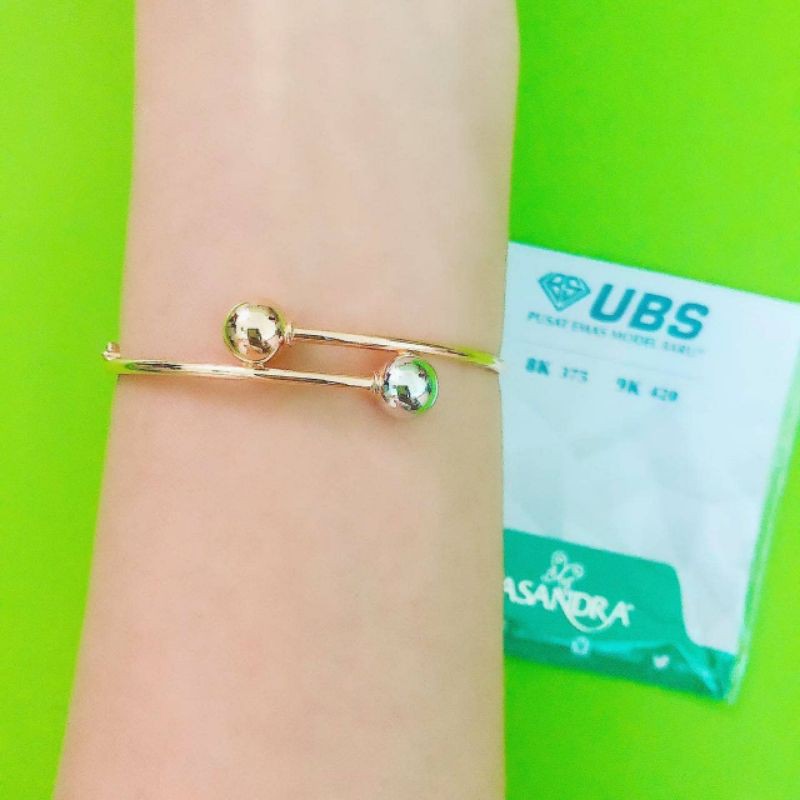 Gelang bangle 2 bola silang 2 warna UBS kadar 375/8K