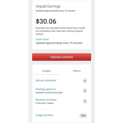 Akun Contributor Shutterstock ada saldo $30