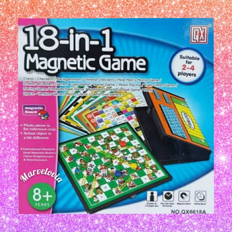 MAGNETIK 18 IN 1 PAPAN MAGNET BOARD GAME CATUR HALMA LUDO ULAR TANGGA